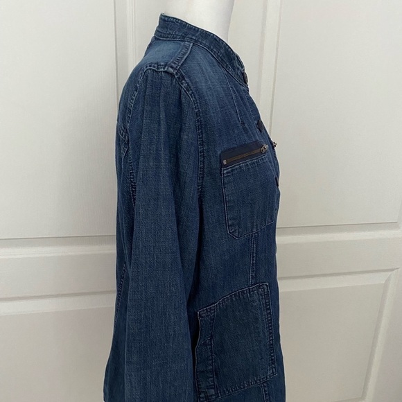 Tommy Hilfiger Blue Denim Shirt Jacket | Zip Chest Pockets | Mandarin Collar - Picture 5 of 9